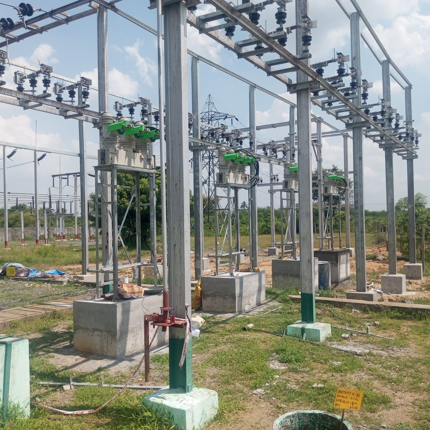 Substation structure erection for a plant feeder