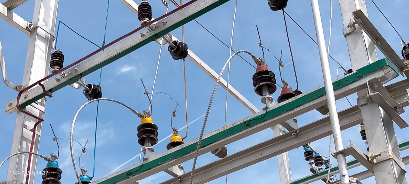Switchyard structure detail against open sky