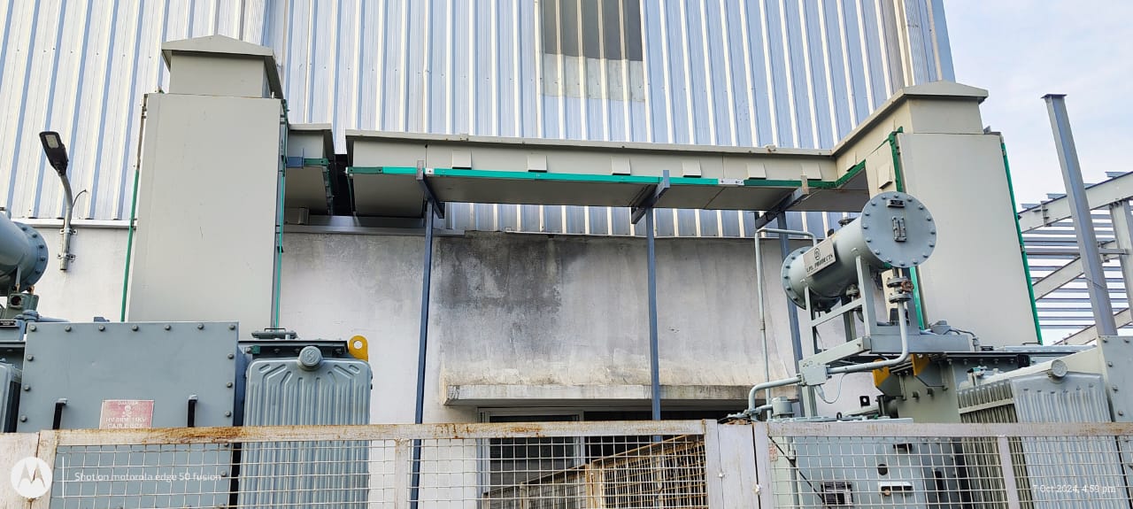 Transformers with cooling banks at an industrial plant